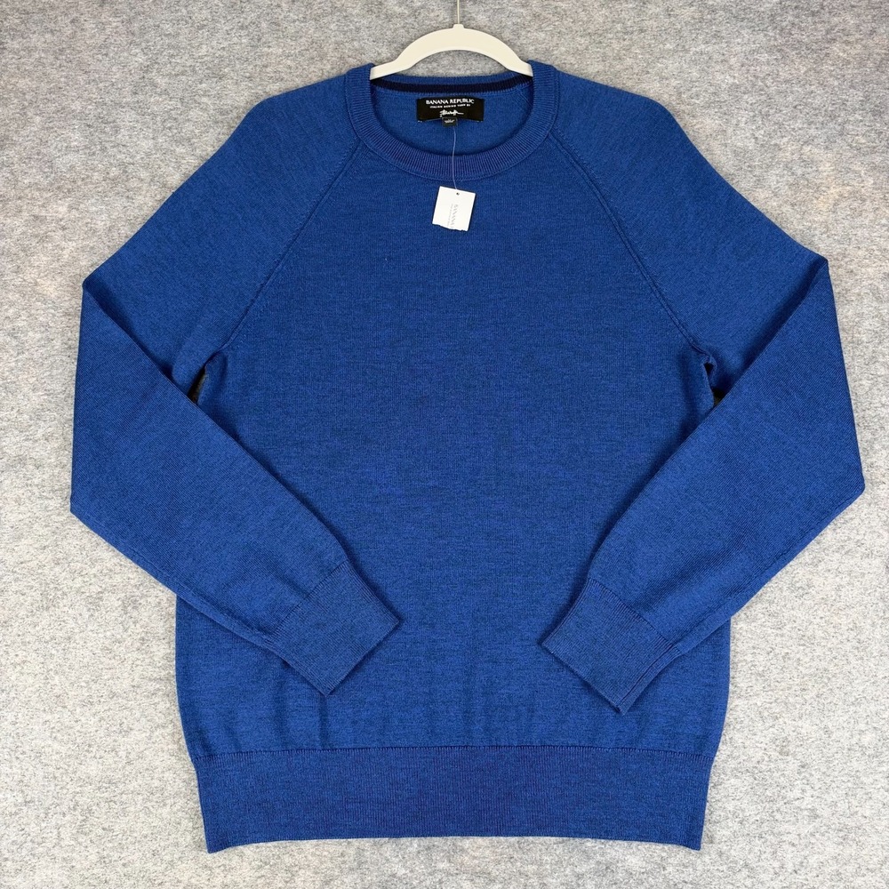 Banana Republic Heathered Crewneck Sweater Italian Merino Blue Mens Medium M